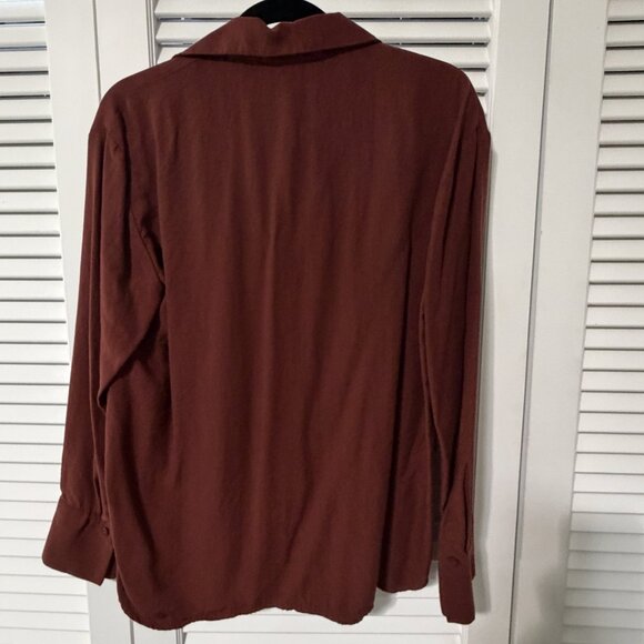 Mango Dark Red Button Down Shirt Size Medium (M) - Picture 3 of 6